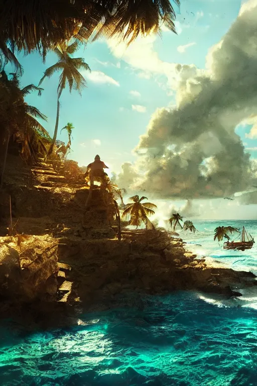 Prompt: a cinematic scene from the caribbean, concept art by james gurney and greg rutkowski, dramatic lighting, ultra hd, hdr, 8 k