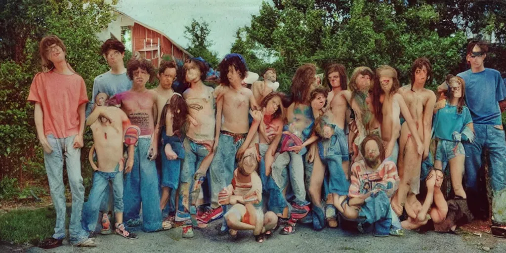 Prompt: detailed color analog medium format photo made by harmony korine, polaroid photo of weird people in american suburbs, high production value, intricate details, 8 k resolution, hyperrealistic, hdr, photorealistic, high definition, tehnicolor, award - winning photography, masterpiece, amazing colors,