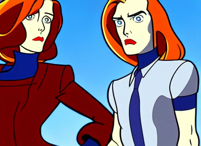 Image similar to dana scully on netflix castlevania, animation cel, anime, sharp detail, animation cel, thin linework, in the style of don bluth, bruce timm, stephen silver, studio trigger