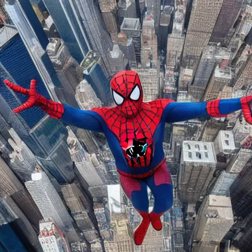 Prompt: spiderman standing on top of the empire state building