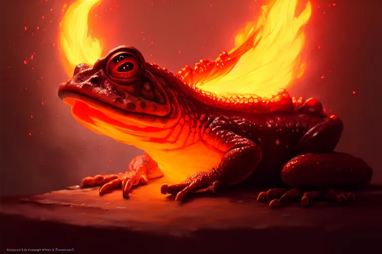 Prompt: fire toad, photorealistic, trending on artstation, by bayard wu, anna podedworna, gaston bussiere, greg rutkowski