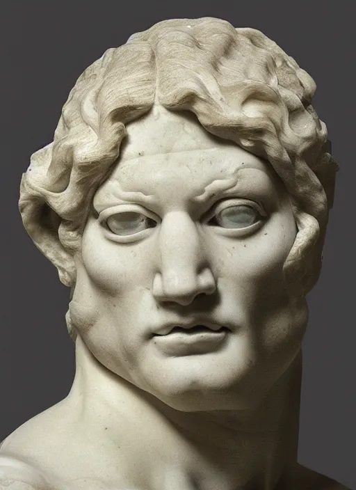 Image similar to photo of a marble bust sculpture of a cyclops from ancient greece by michelangelo