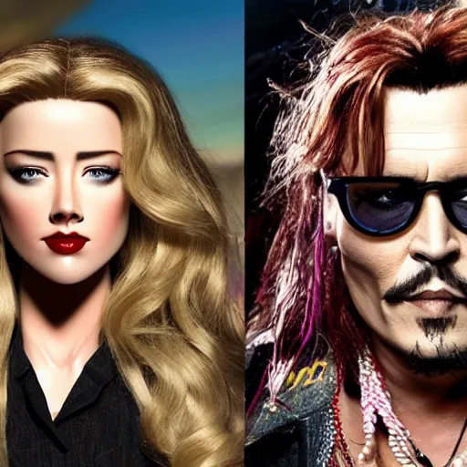 Prompt: UHD Amber Heard and Johnny Depp rolling in brown blobs, recreated in robot chicken