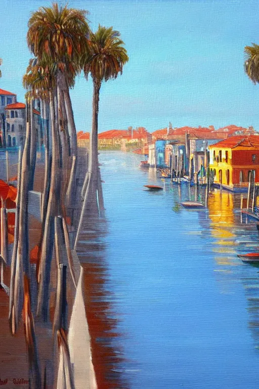 Image similar to bob ross painting of venice beach