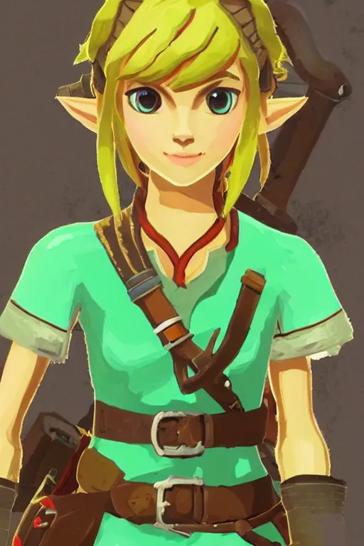 Prompt: an in game portrait of linkle from the legend of zelda breath of the wild, breath of the wild art style.