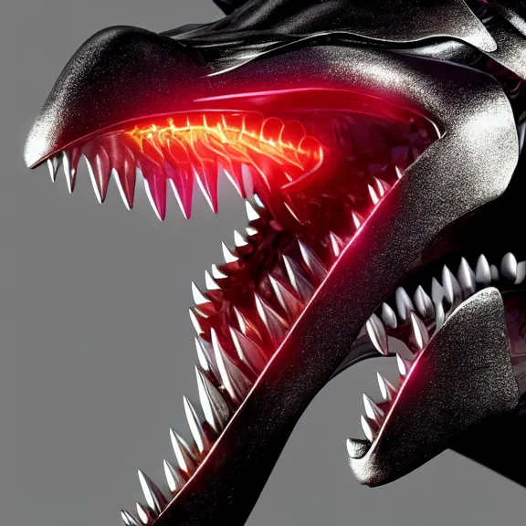 Image similar to close up mawshot of a cute elegant beautiful stunning hot anthropomorphic female robot dragon, with sleek silver metal armor, glowing OLED visor, facing the camera, the open maw being highly detailed living and sharp, with a gullet at the end, you looking into the maw, food pov, micro pov, vore art, digital art, pov furry art, anthro art, furry, warframe art, high quality, 3D realistic, dragon mawshot, maw art, macro art, micro art, dragon art, Furaffinity, Deviantart, Eka's Portal, G6