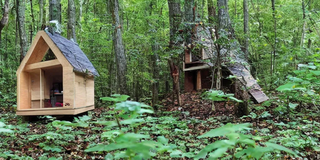 Prompt: a nice little house made out of plastic in the woods