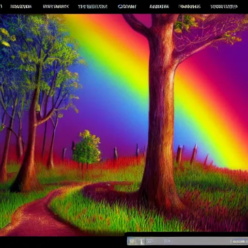 Prompt: rainbow forest trending on art station