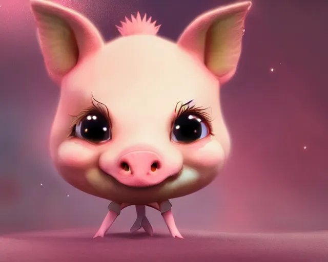 Image similar to 3D Fantasy Cute and adorable space piglet princess, huge adorable eyes, bright stars, Smooth 3D Illustration, soft render, Servando Lupini, Daniil Kudriavtsev, handpaint texture, Blender, 3DCoat