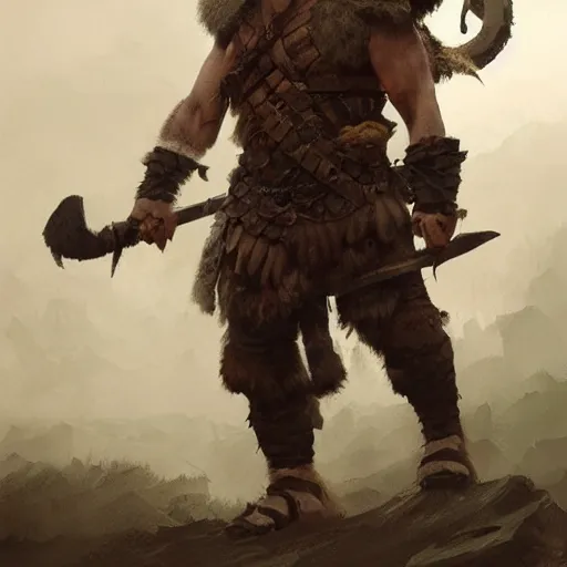 Image similar to hyper realistic photo of barbarian warrior clothes, full body, cinematic, artstation, greg rutkowski, james gurney, mignola