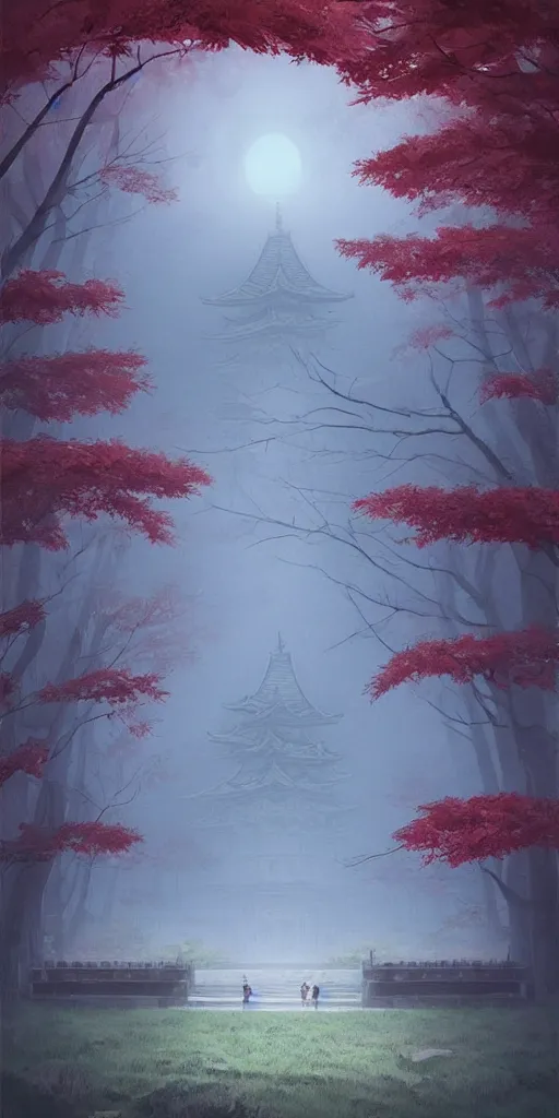 Image similar to concept art by sylvain sarrailh of a haunted japan temple in a forest