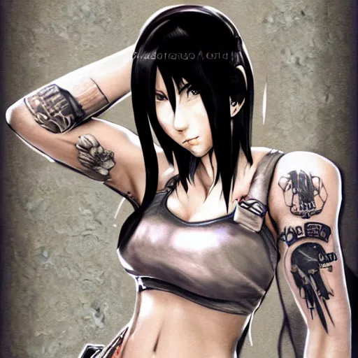 Image similar to concept art of tifa lockhart with tattoos, highly detailed, trending on artstation