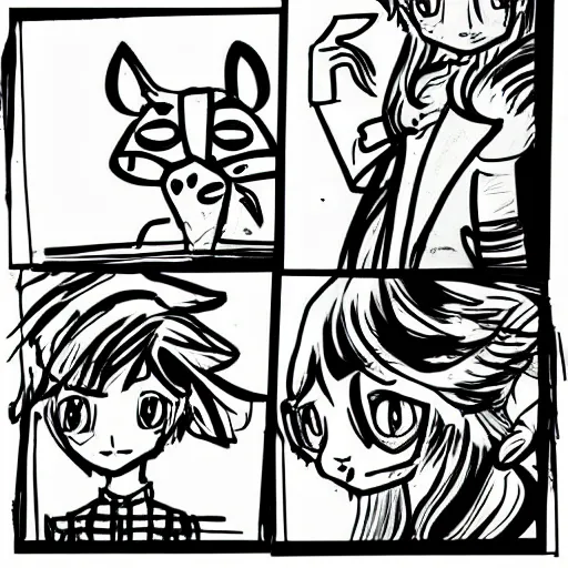 Prompt: simple caricature drawing of alpaca, black and white manga panel, expressive, art by Heraldo Ortega