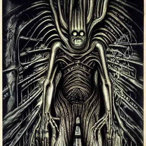 Prompt: the monster that lurks in the depths, hr giger, sinister