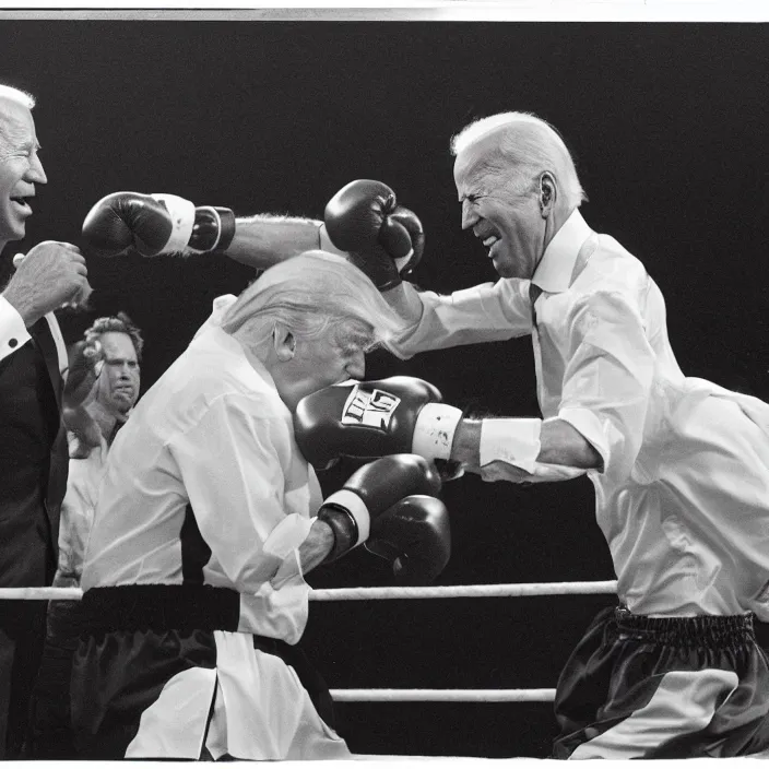 Image similar to joe biden and donald trump in a boxing match, detailed sharp photo