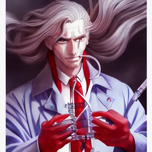 Image similar to portrait of alucard as a dna surgeon, anime fantasy illustration by tomoyuki yamasaki, kyoto studio, madhouse, ufotable, trending on artstation