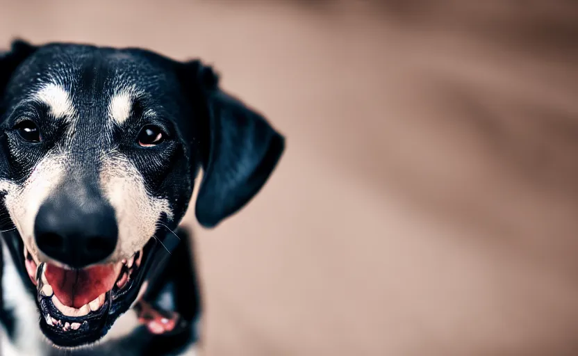 Image similar to portrait of a happy smiling dog, natural light, detailed face, cinematic lighting, 8 k