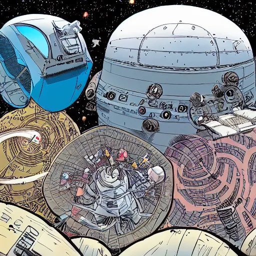 Image similar to orbital space settlement by Geoff Darrow