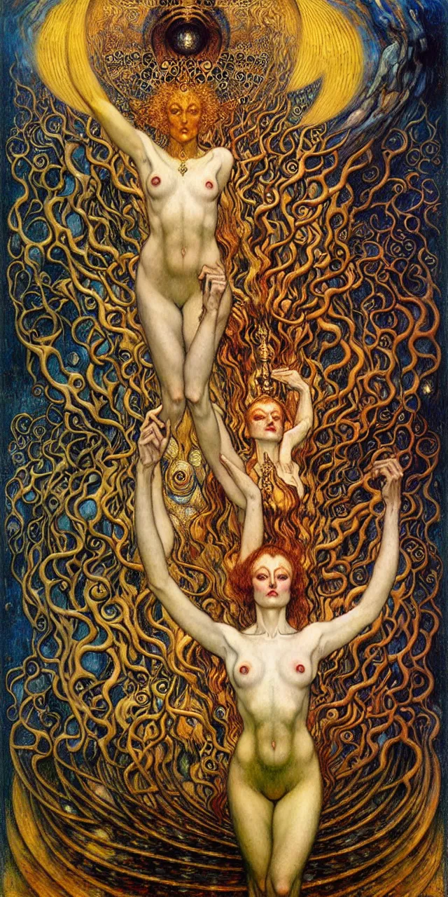 Image similar to Divine Chaos Engine by Karol Bak, Jean Delville, William Blake, Gustav Klimt, and Vincent Van Gogh, symbolist, visionary