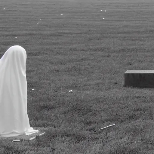 Image similar to a ghost visiting its own grave