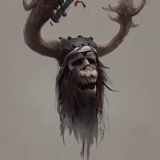 Image similar to hairy barbarian pirate with moose head by greg rutkowski