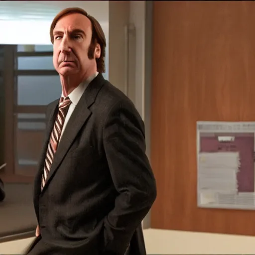 Image similar to saul goodman being stalked in his office by scary cryptid creature