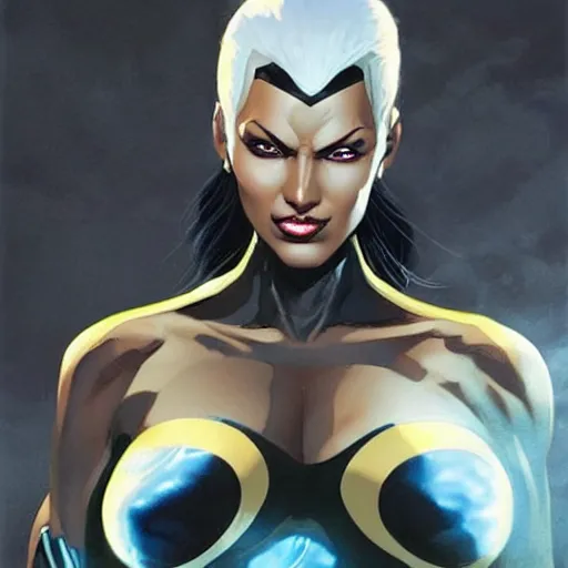 Image similar to gal godat as storm character from x - men, by artgerm, greg rutkowski, james gurney, alex ross