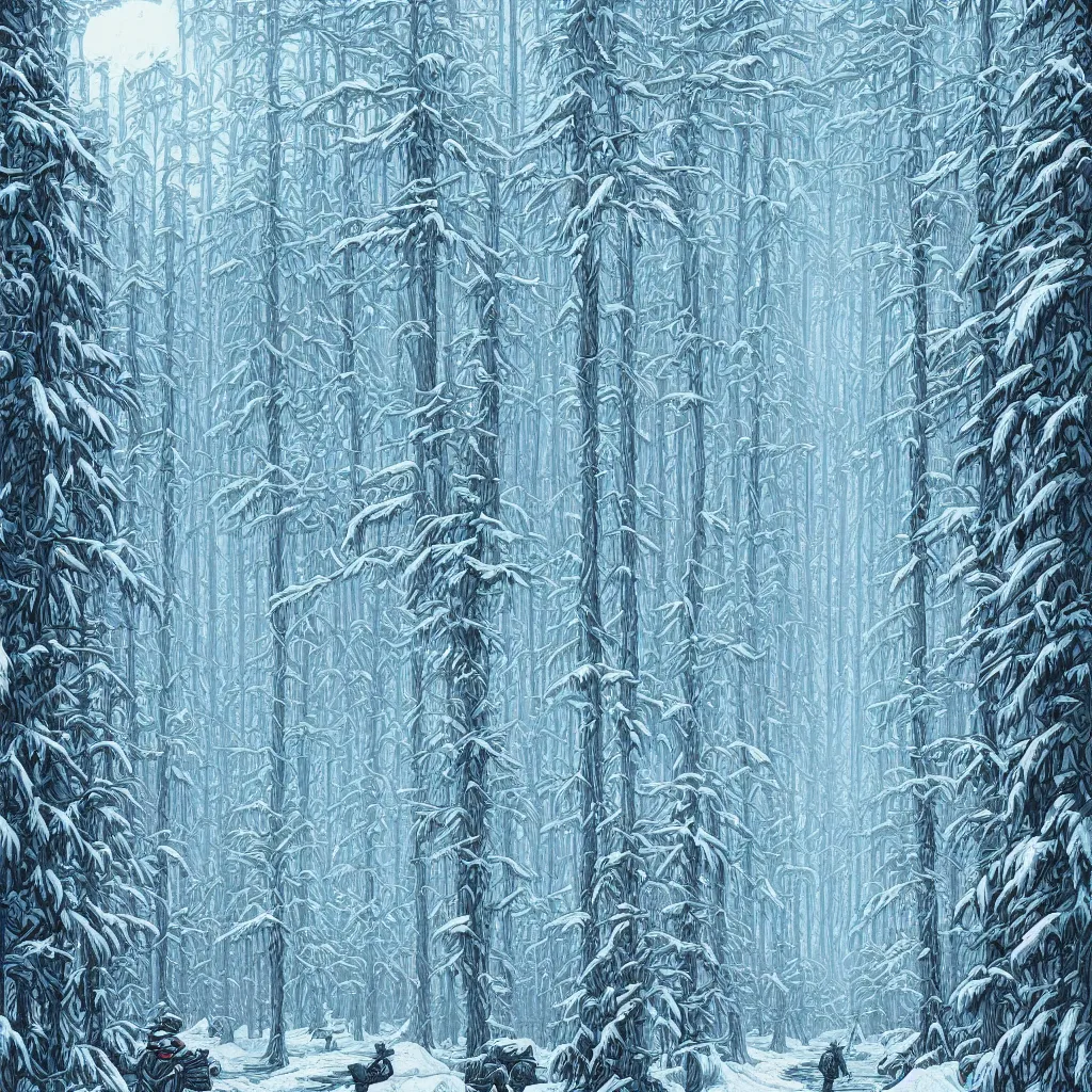 Image similar to An icy forest by Dan Mumford