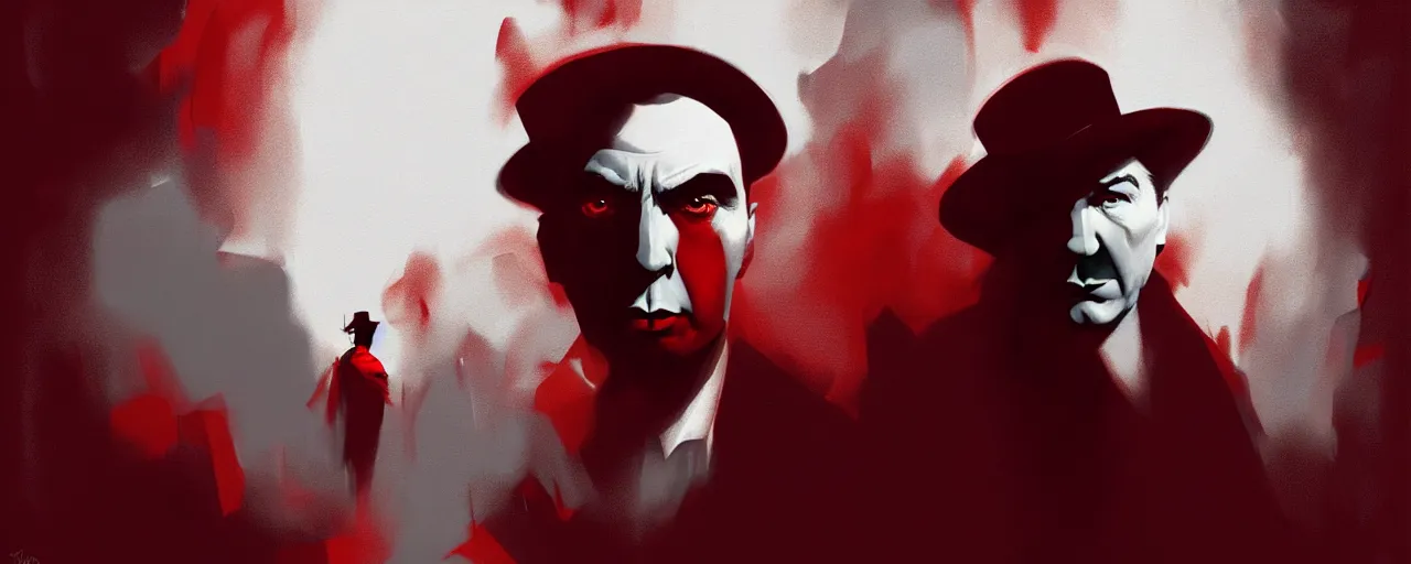 Image similar to duotone noir dark red white concept illustration 3 / 4 portrait of bela lugosi. cinematic scene film noir. volumetric lighting. golden rario accidental renaissance. by sachin teng and sergey kolesov and ruan jia and heng z. graffiti art, scifi, fantasy, hyper detailed. octane render. concept art. trending on artstation