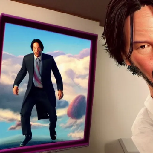 Image similar to Keanu reeves In the Pixar animation movie up 4K detailed super realistic