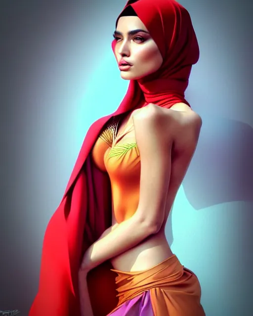 Image similar to richly detailed color illustration of very very beautiful Arab fashion model illustrated by Artgerm and Mina Petrovic and Timothy Kong and Marina Federovna. 3D shadowing