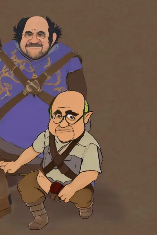 Image similar to an in game portrait of danny devito from the legend of zelda breath of the wild, breath of the wild art style.