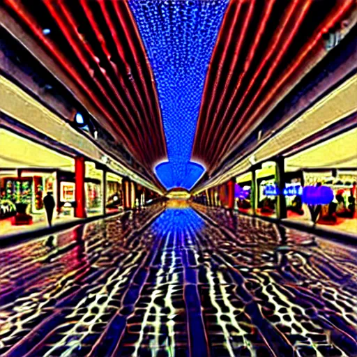 Image similar to hyperrealism photography computer simulation visualisation of parallel universe mall in surreal scene from art house movie from future by caravaggio rendered in mandelbulb 4 d