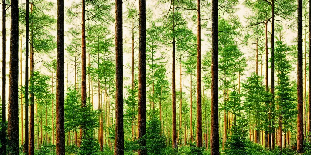 Prompt: shot lush european pinewood forest, bright details, vibrant foliage, contrasting, daylight, highly detailed, by dieter rams 1 9 9 0, national geographic magazine, reportage photo, natural colors