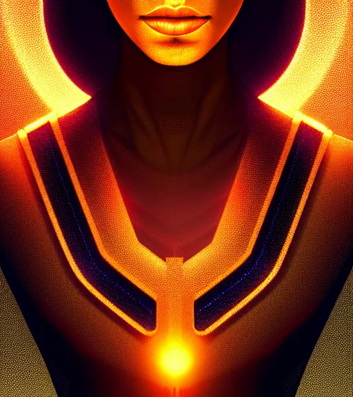 Image similar to symmetry!! egyptian queen of technology, solid cube of light, hard edges, product render retro - futuristic poster scifi, lasers and neon circuits, brown skin beautiful egyptian, queen, intricate, elegant, highly detailed, digital painting, artstation, concept art, smooth, sharp focus, illustration, dreamlike, art by artgerm