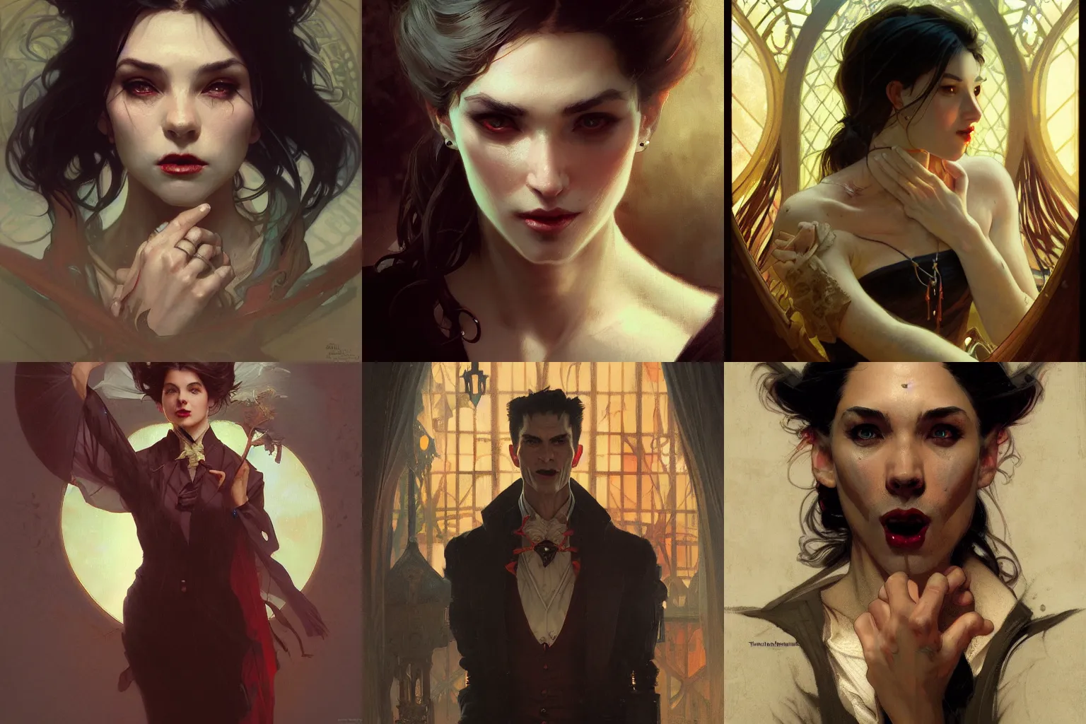 Prompt: portrait of a vampire by Stanley Artgerm Lau , greg rutkowski, thomas kindkade, alphonse mucha, loish, norman rockwell. Trending on artstation rule of thirds detailed illustration hd 4k