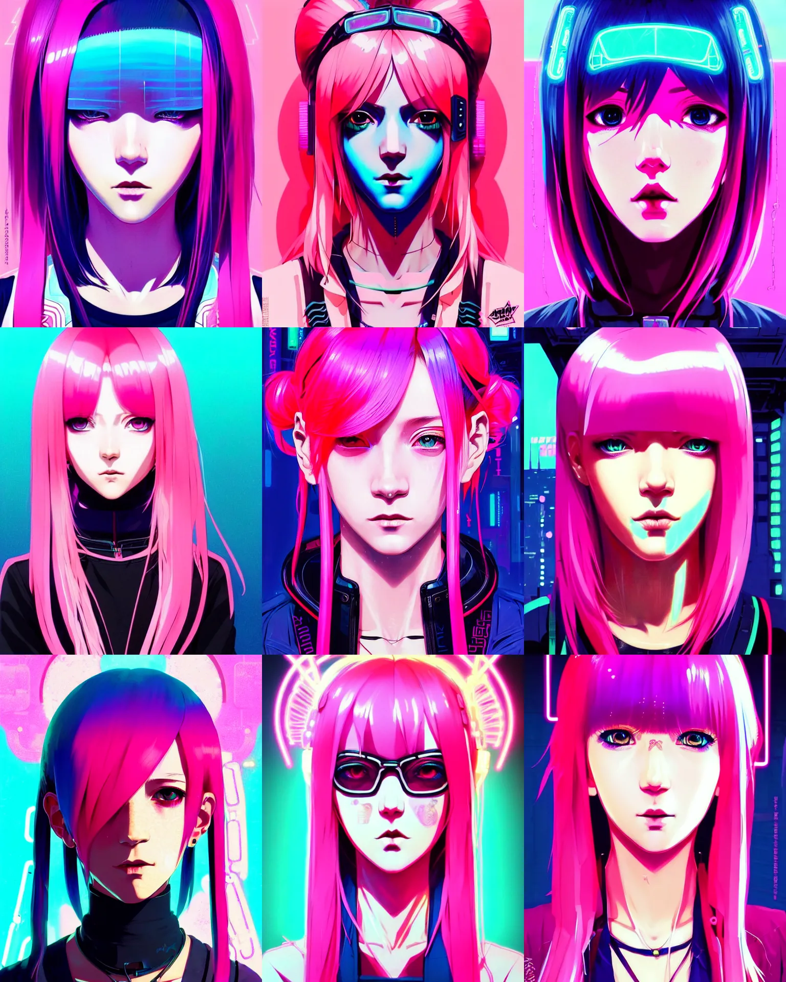 Prompt: portrait of cyberpunk girl with pink hair, neon street, boho chic | | very anime!!!, symmetry face, fine details. realistic shaded lighting poster by ilya kuvshinov, katsuhiro otomo, kidmo!!!, trending on artstation, magali villeneuve, artgerm, jeremy lipkin and michael garmash