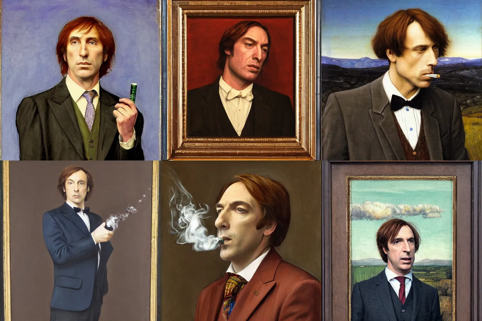 Prompt: Pre-Raphaelite portrait of Saul goodman smoking crack dressed in a suit