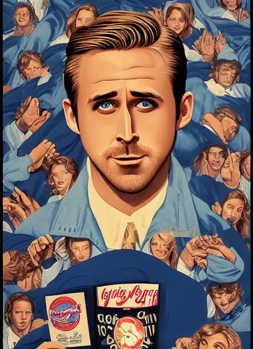 Prompt: ryan gosling in letterman jacket, twin peaks poster art, by michael whelan, rossetti bouguereau, artgerm, retro, nostalgic, old fashioned, 1 9 8 0 s teen horror novel cover, book