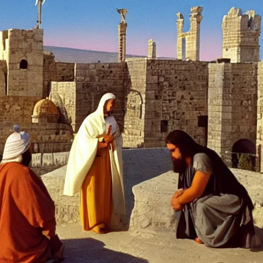 Image similar to mirtha legrand talking with jesus in jerusalem in the first century