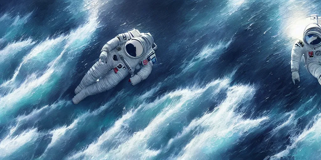 Image similar to an astronaut lost in the ocean,digital art,detailed,ultra realistic,art by greg rutkowski