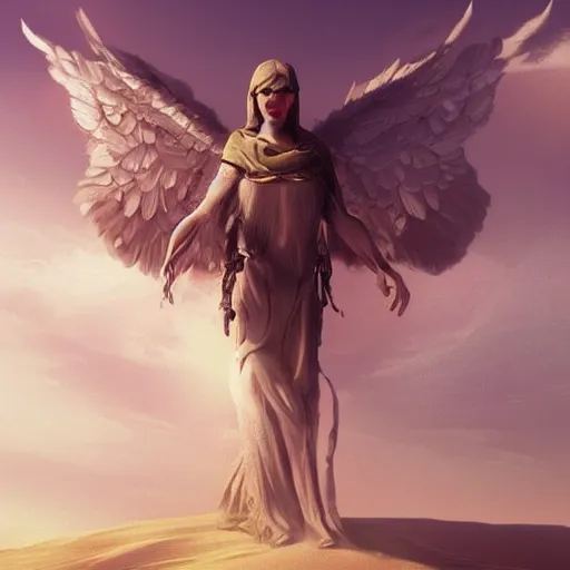 Image similar to an angel in desert,ArtStation .