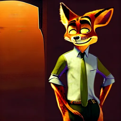 Image similar to concept art of nick wilde as max payne in max payne 3 set in gritty neo - noir zootopia, favela level