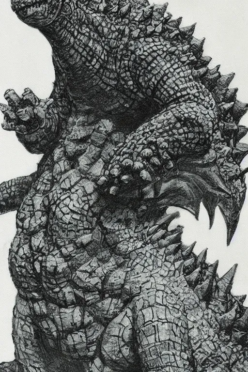 Prompt: character portrait of godzilla by john sargent
