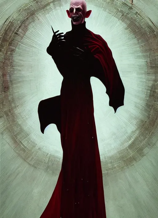 Image similar to symmetry! portrait of nosferatu, red spike aura in motion, floating pieces, painted art by tsuyoshi nagano, greg rutkowski, artgerm, alphonse mucha, spike painting