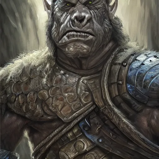 Prompt: a detailed portrait of an orc with armor, fantasy art illustration, incredibly highly detailed and realistic, 8 k, sharp focus