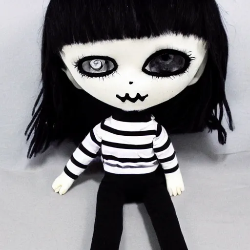 Image similar to Cute emo doll, black line art, in style of Tim Burton