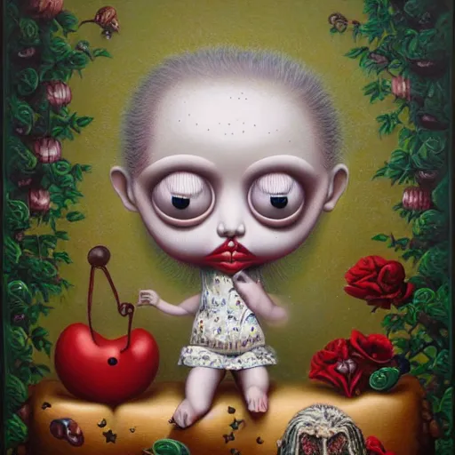 Prompt: out of context painting by Mark Ryden and Todd Schorr highly detailed