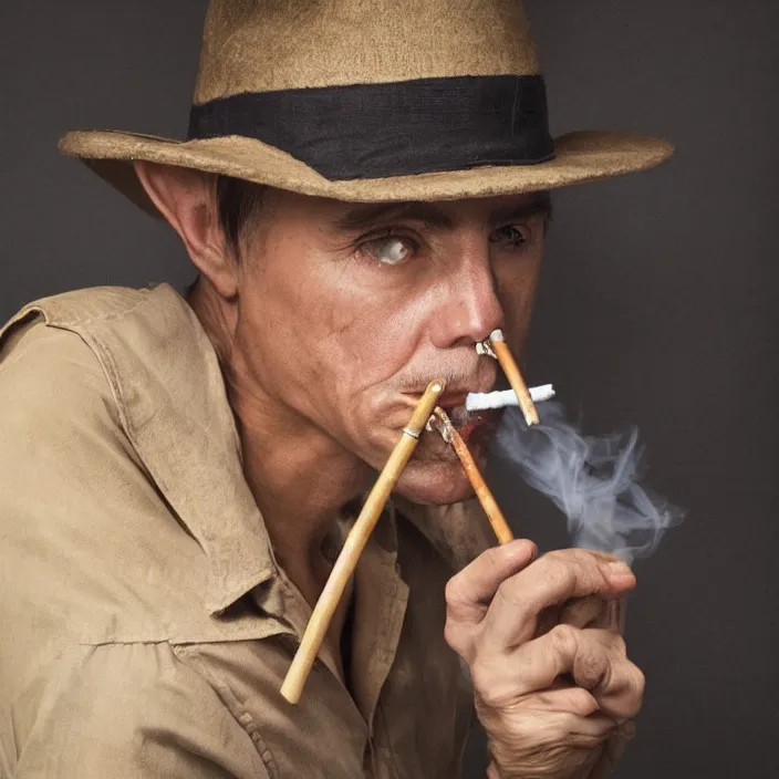 Prompt: portrait of speedy gonzales smoking and staring at you angrily, studio photo, spot lighting, strong facial expression, very detailed