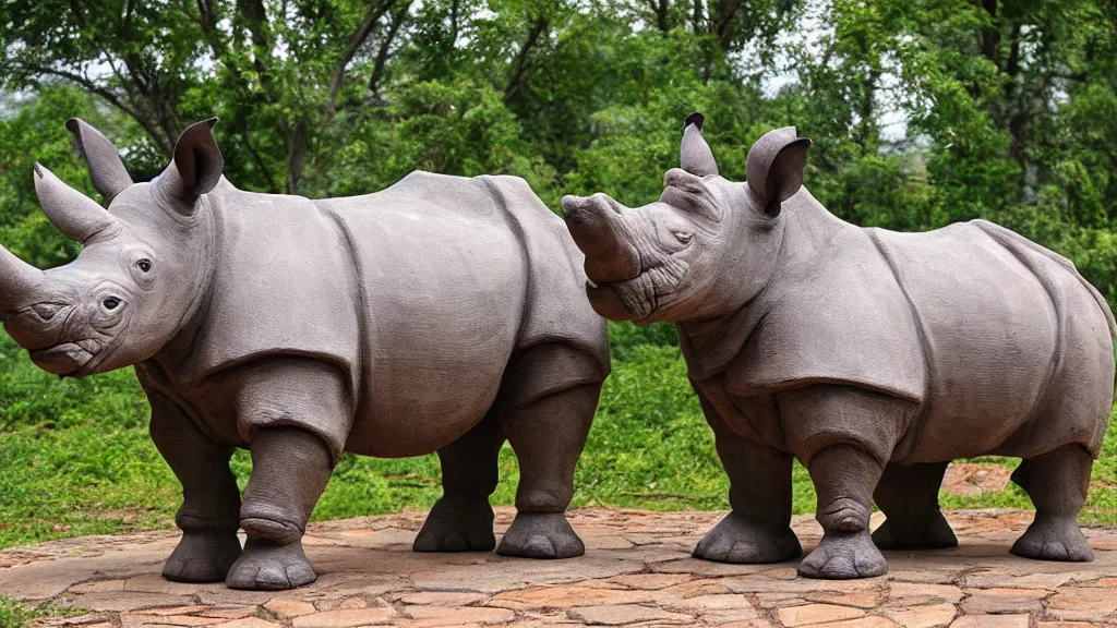 Image similar to a wood statue of rhino